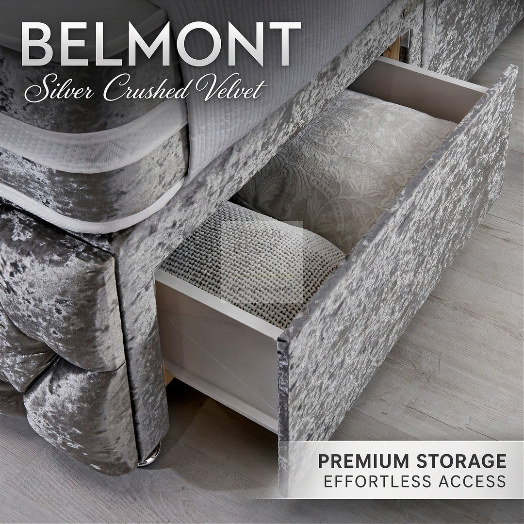 Belmont Silver Crushed Velvet Divan with Airflow Spring Memory Mattress