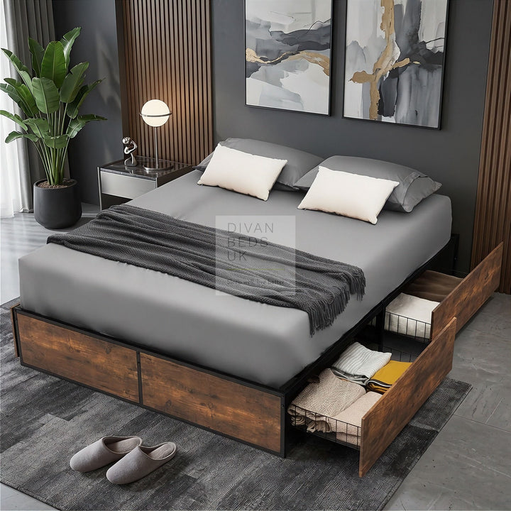 Blevins Heavy Duty 4 Drawer Storage Metal Divan Hybrid Bed Frame