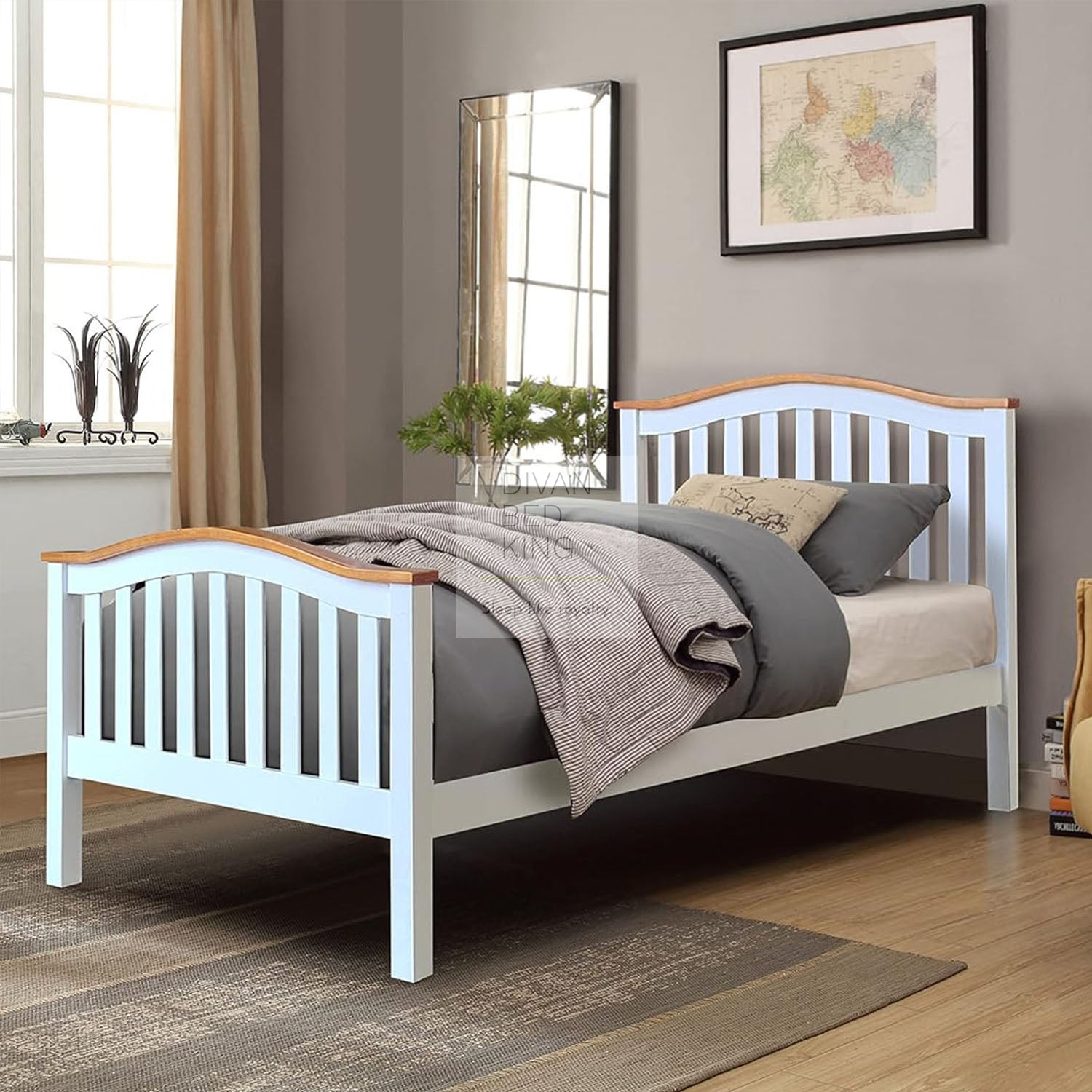Wadsworth White and Oak Wooden Bed with Drawer Options Divan Beds UK