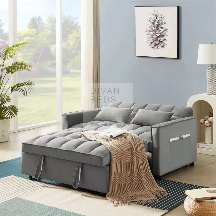 Bolzano Grey Plush Velvet 2 in 1 Convertible 2 Seater Daybed Sofa Bed Couch