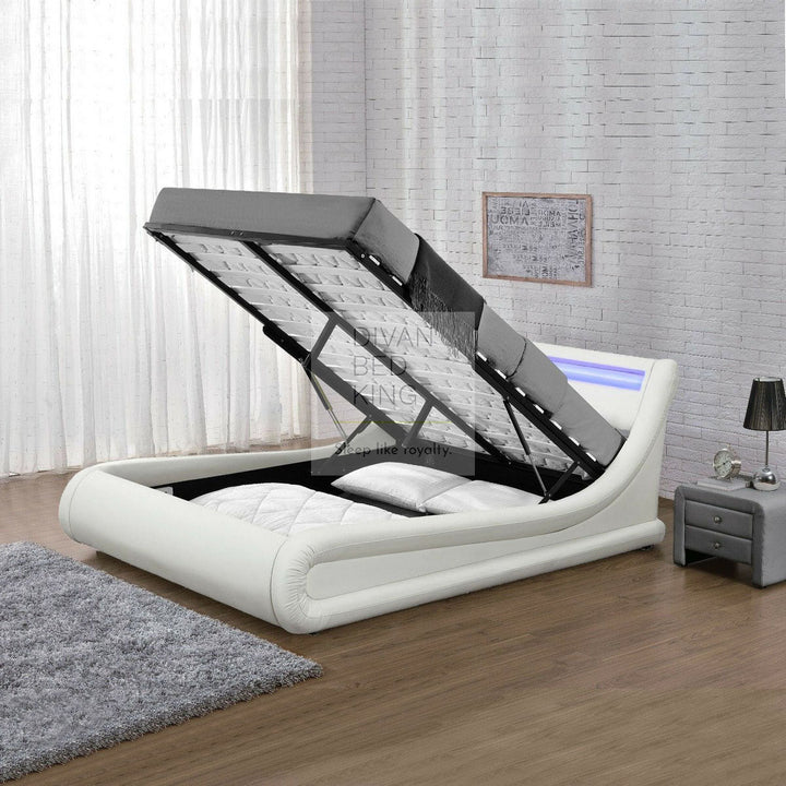 Volo LED Modern Black Leather Ottoman Storage Bed