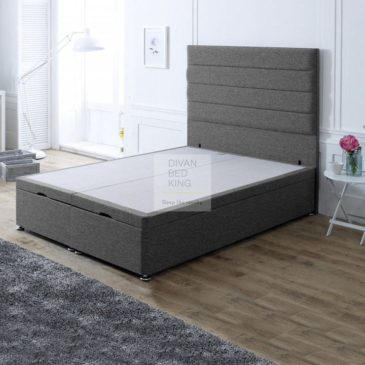 Selina Luxury Ottoman Divan Bed with Stripe Floor Standing Headboard Option