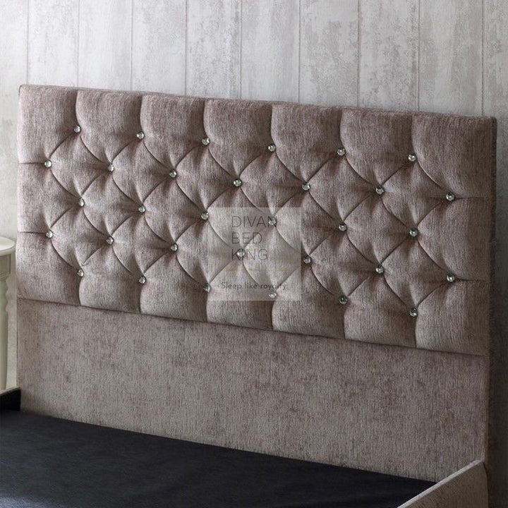 Clara Chesterfield Design Chenille Upholstered Floor Standing Divan Bed Headboard