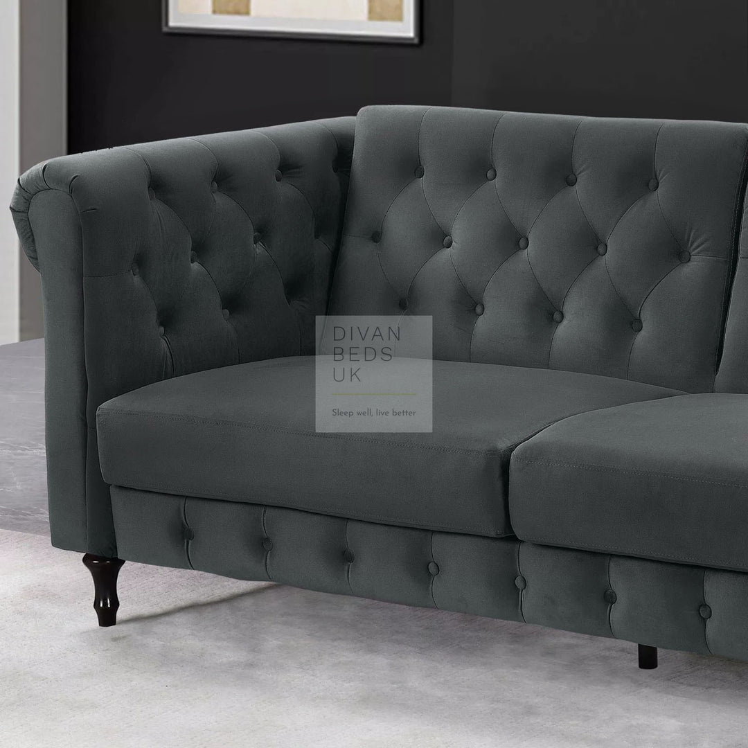 Federico Grey Velvet Convertible 3 Seater Sofa Bed Couch