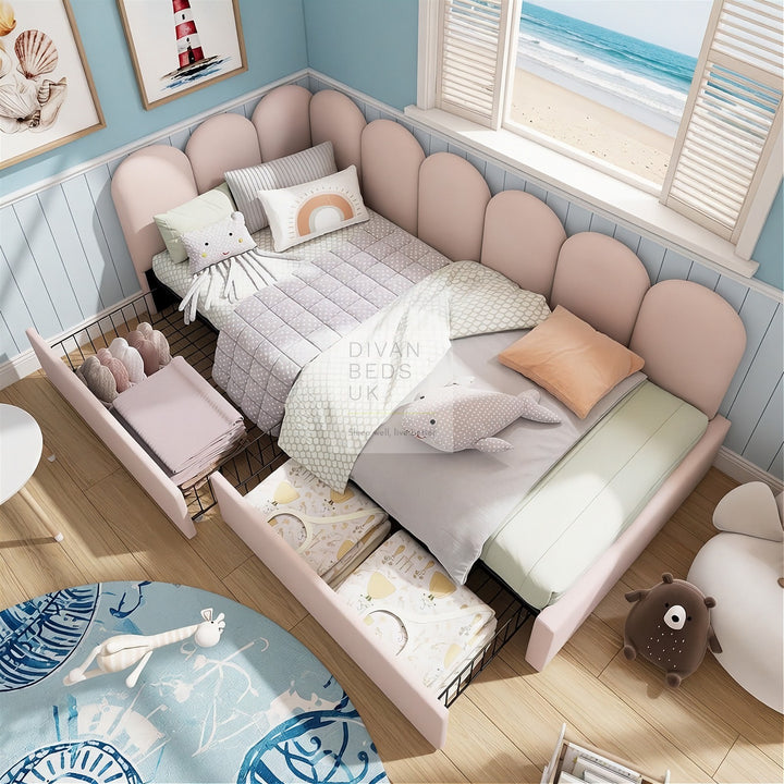 Novara Pink Plush Velvet 2 Drawer Corner 2 Seater Daybed Sofa Bed Couch