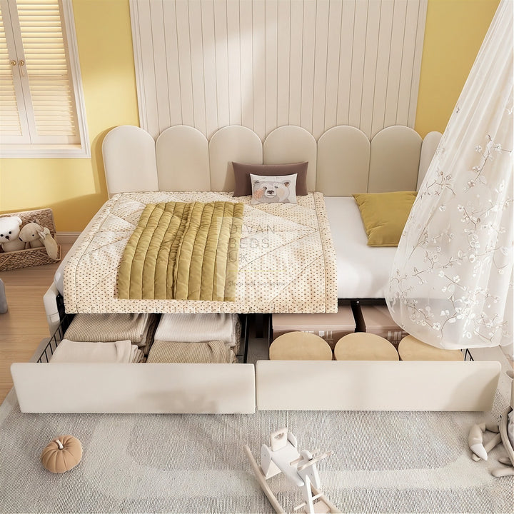 Novara Beige Plush Velvet 2 Drawer Corner 2 Seater Daybed Sofa Bed Couch