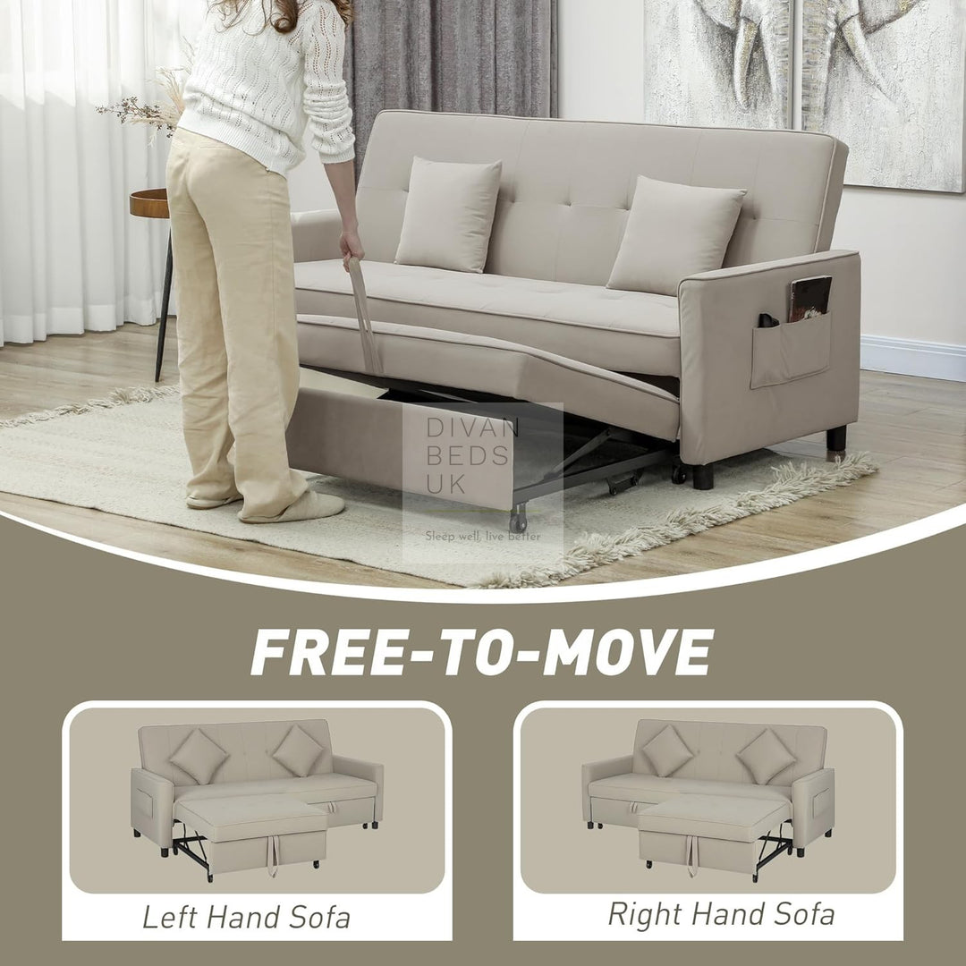 Ramiro Biege Brushed Cotton 3-in-1 Sofa Bed 3 Seater with Storage