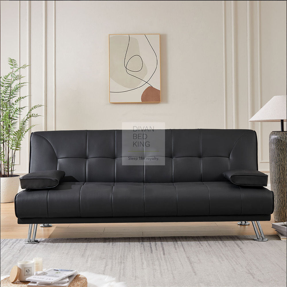 Francesca Black Faux Leather 3 Seater Sofa Bed