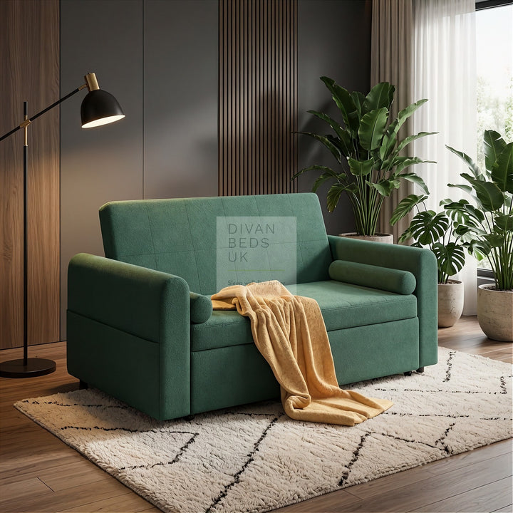 Kimora Green Linen Smart Daybed Sofa Bed with USB & Type C Charging and Matching Pillows