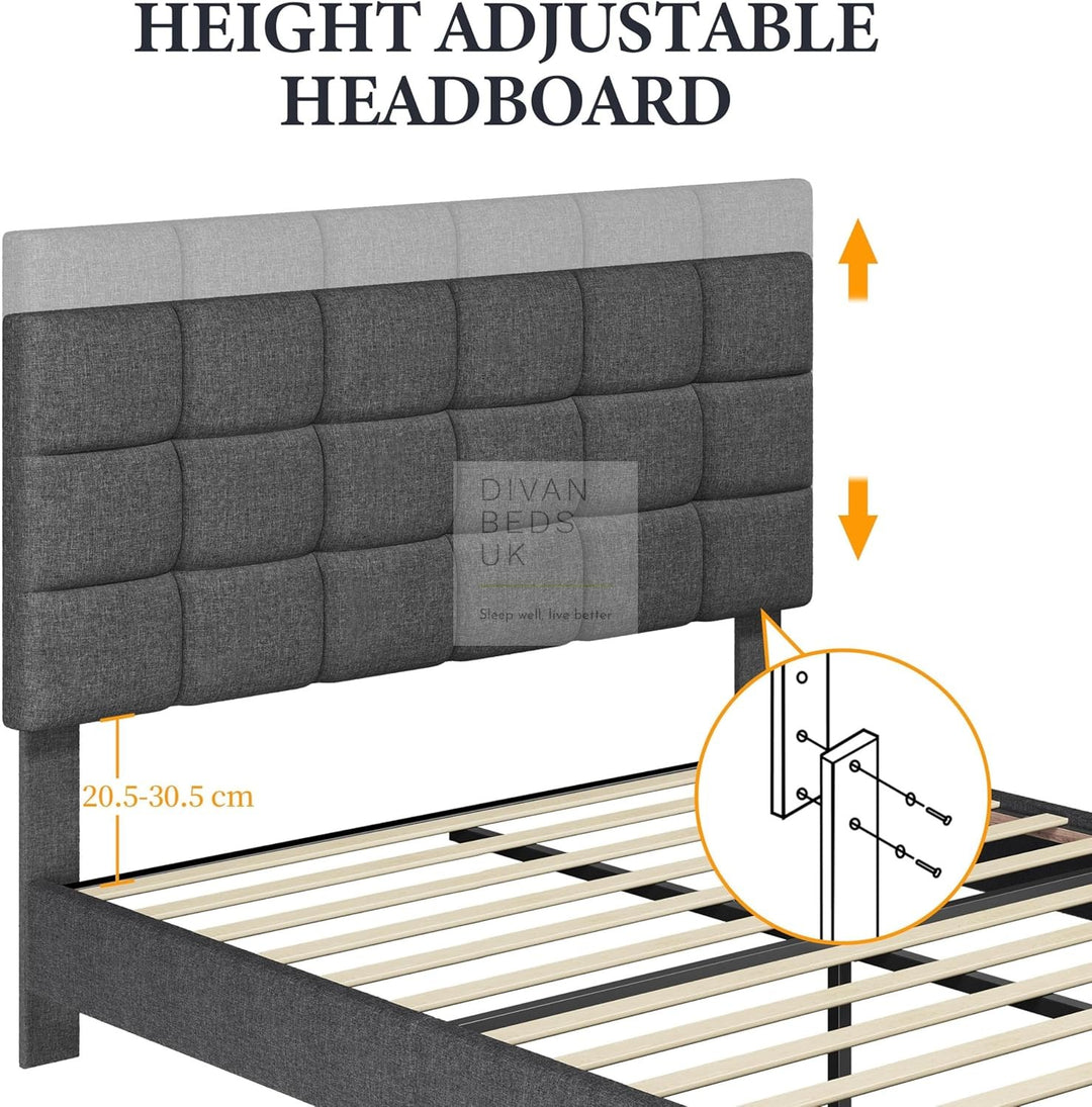 Armando Charcoal Linen Fabric Upholstered Bed with Adjustable Headboard