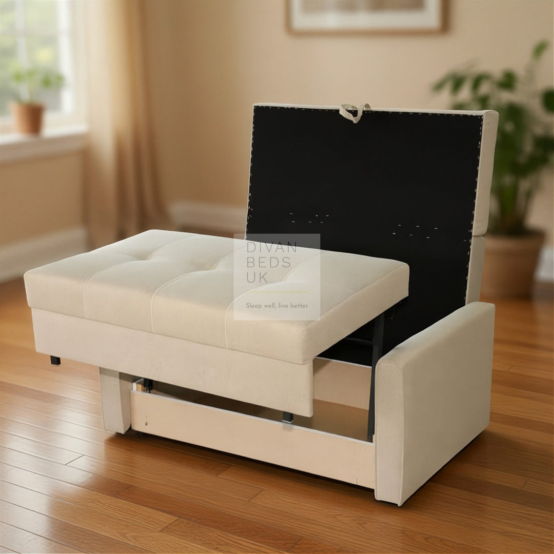 Salerno Beige Cotton 3 in 1 Sofa Bed 2 Seater with Storage