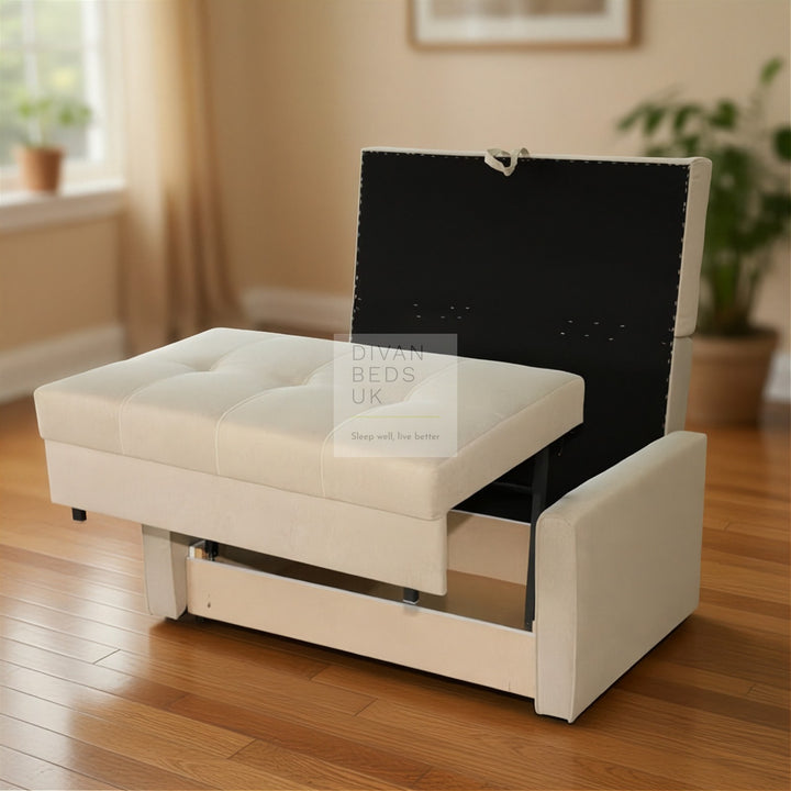 Salerno Beige Cotton 3 in 1 Sofa Bed 2 Seater with Storage