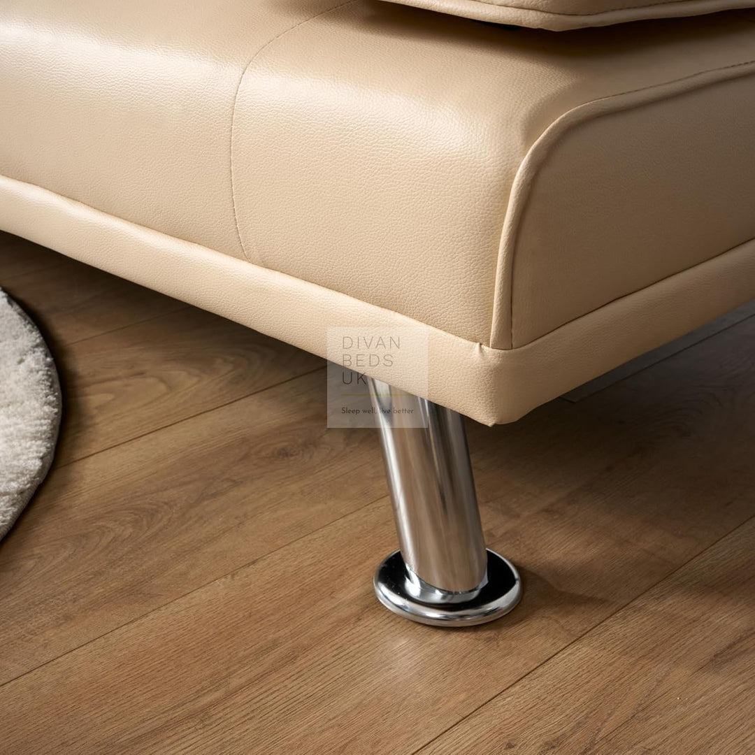 Cadence Cream Leather 2 Seater Sofa Bed with Cup Holders and Matching Pillows