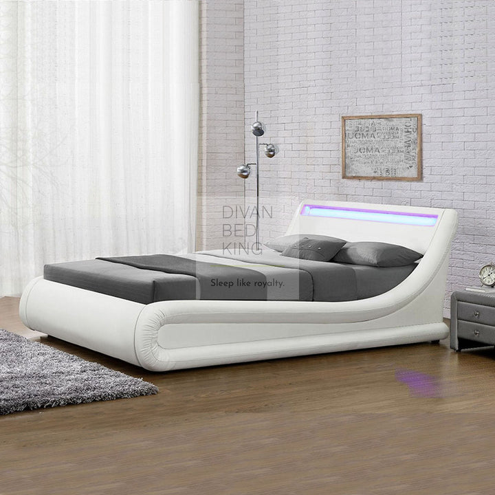 Volo LED Modern Black & White Leather Ottoman Storage Bed