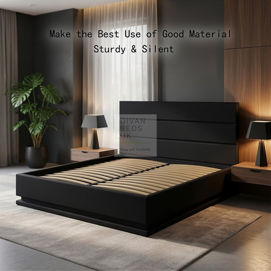 Averie LED Black Leather Ottoman Gas Lift Storage Smart Bed
