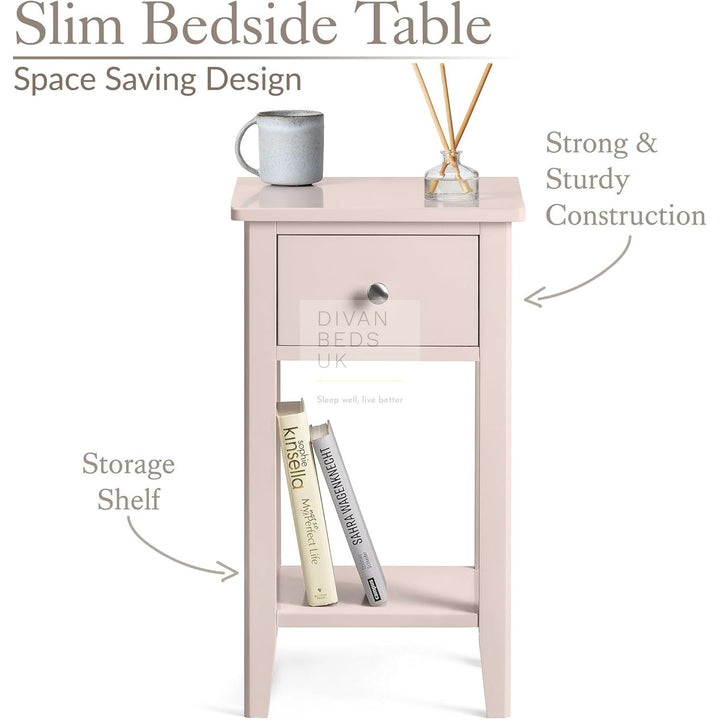 Selina Pink Bedside Table with Drawer and Shelf