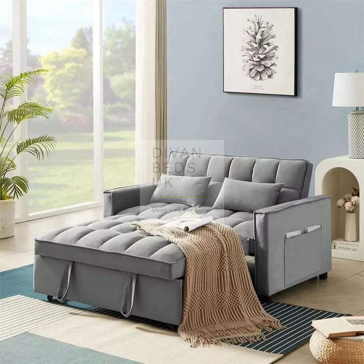Bolzano Grey Plush Velvet 2 in 1 Convertible 2 Seater Daybed Sofa Bed Couch