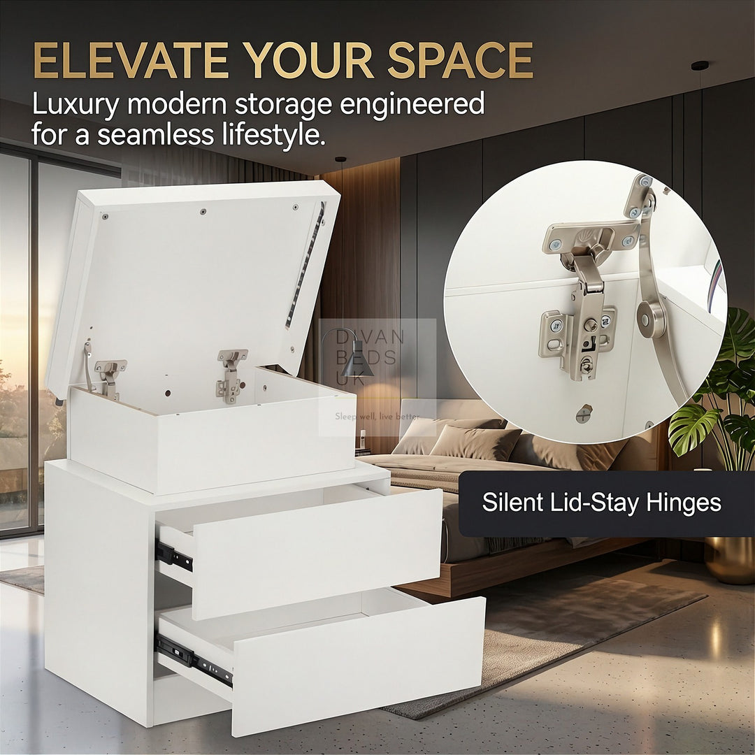 Schneider 2 Drawer White High Gloss Smart LED Bedside Table