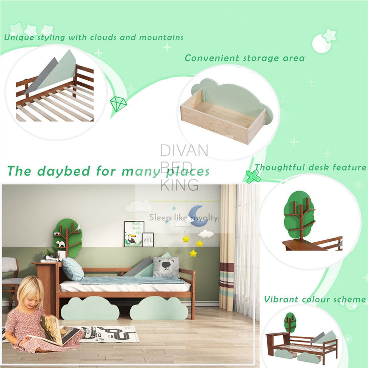 Oscar 3ft Single Kids Wooden Bed Frame with 2 Drawers and Integrated Desk & Shelves