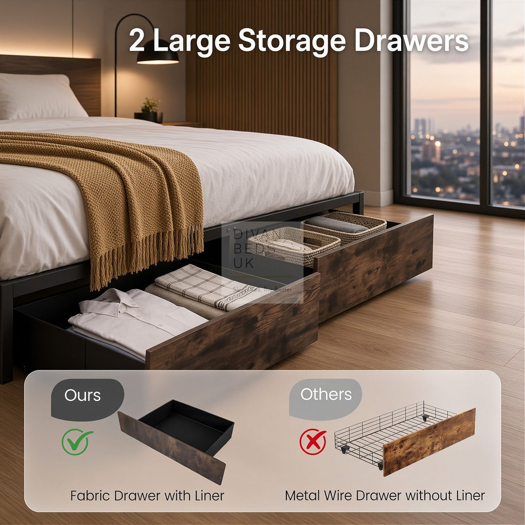 Harmoni Metal Bed Frame with 2 Drawer Storage Included
