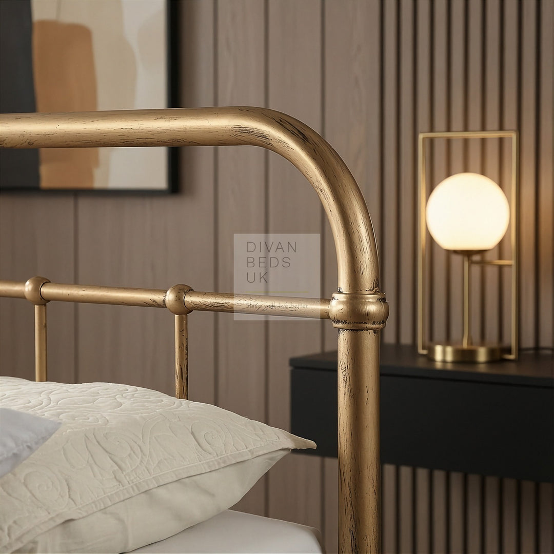 Regent Antique Brass Metal Hospital Style Bed Frame