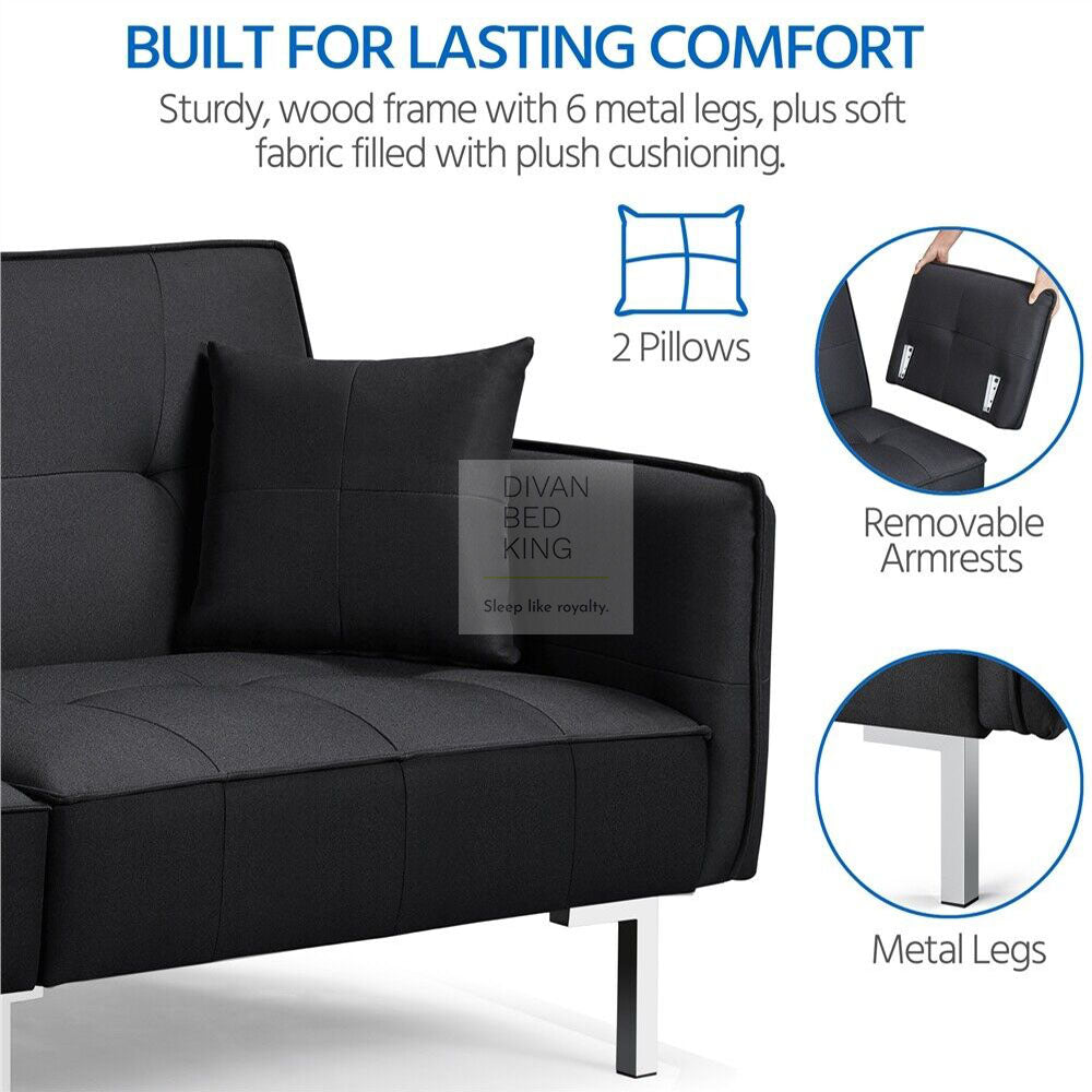 Ludovic Black Cotton 3 Seater Sofa Bed with Removeable Armrests