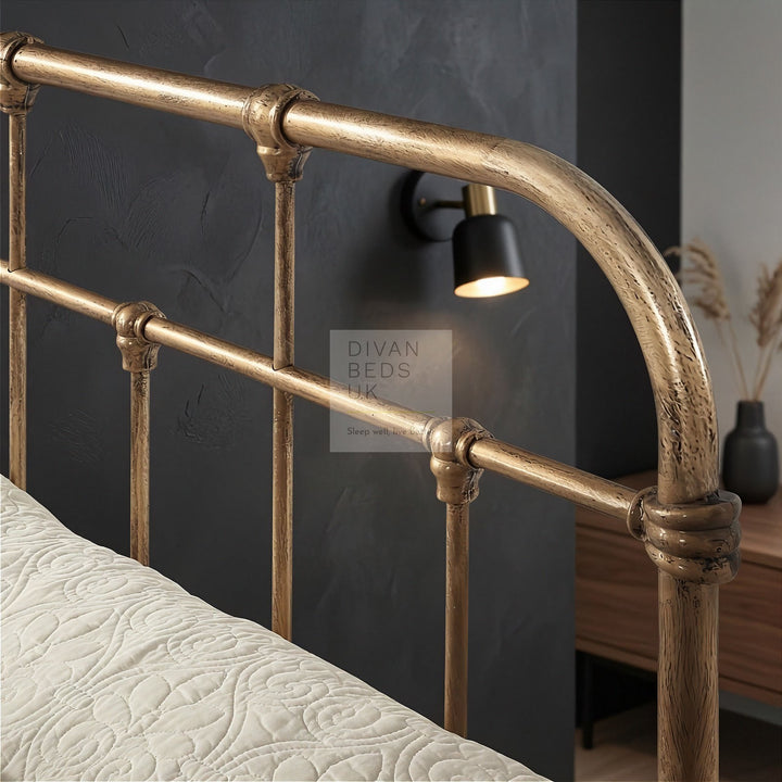 Bellamy Antique Brass Metal Hospital Style Bed Frame