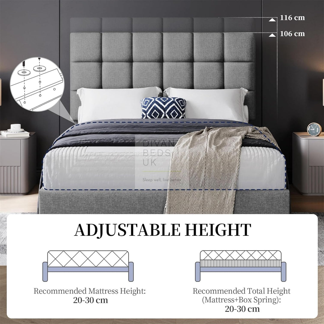 Armando Grey Linen Fabric Upholstered Bed with Adjustable Headboard