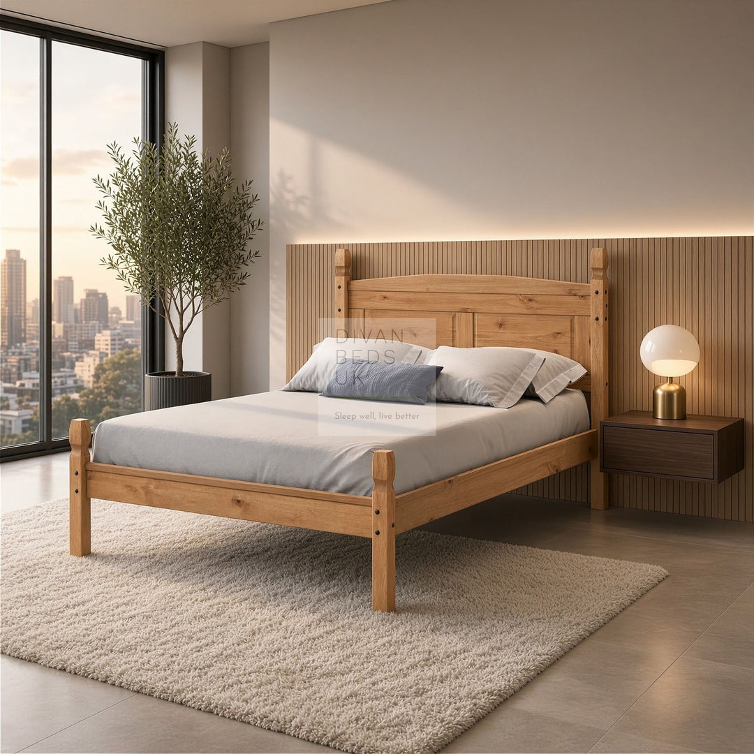 Harper Pine Wood Bed Frame with Low Footboard &amp; Drawer Options