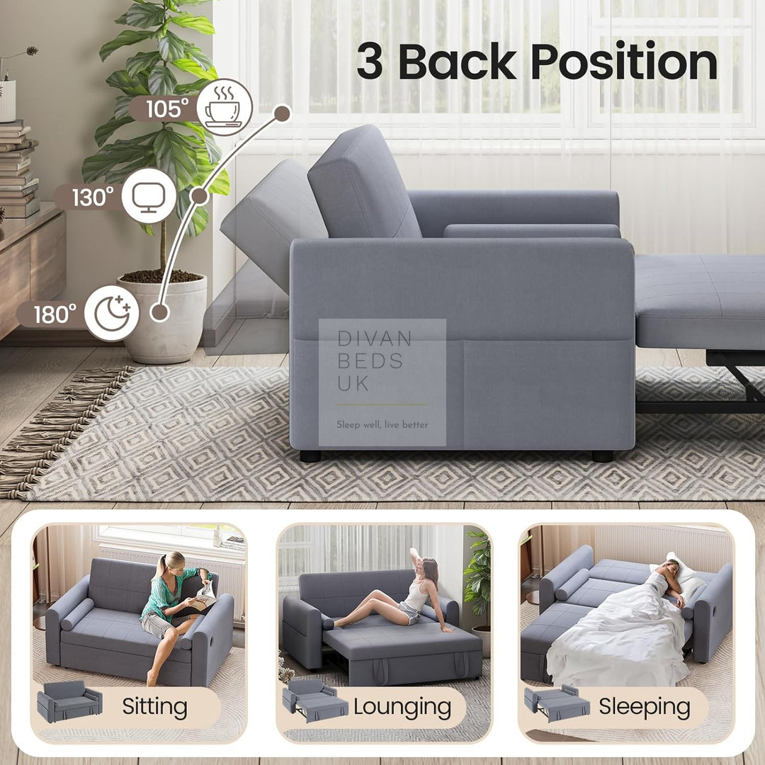 Kimora Dark Grey Linen Smart Daybed Sofa Bed with USB & Type C Charging and Matching Pillows