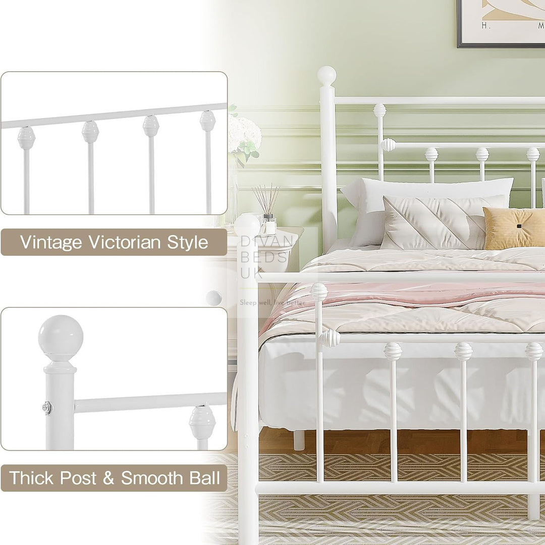 Trapani White Metal Bed Frame & Optional Drawers