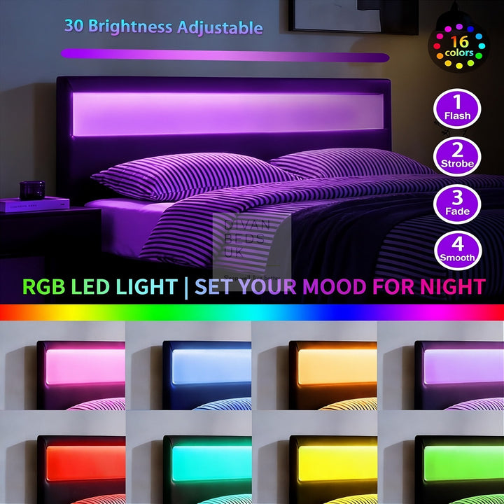 Zena LED Black Leather Ottoman Gas Lift Storage Smart Bed
