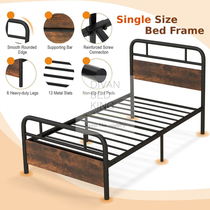 Ryker Kids 3ft Single Black Metal Kids Bed Frame with Wooden Headboard & Footboard