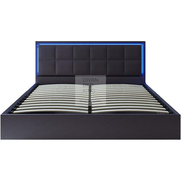 Hiley LED Black Leather Ottoman Gas Lift Storage Bed