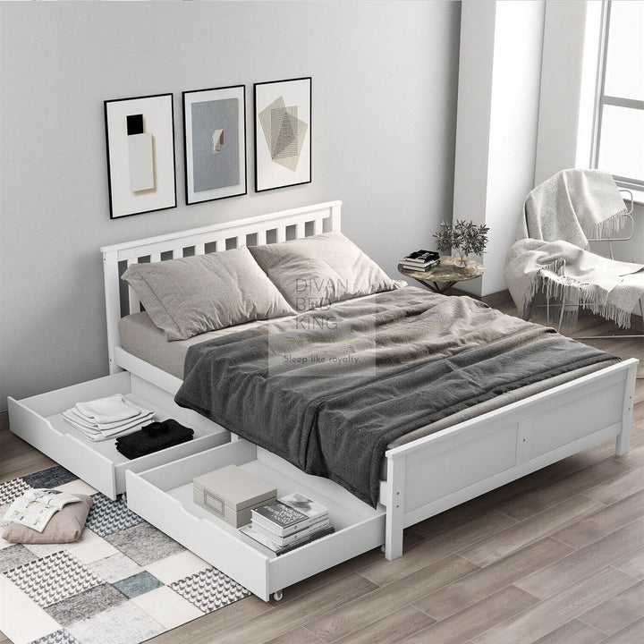 4ft6 Double Florissa White Wooden Bed Frame with 2 Drawers