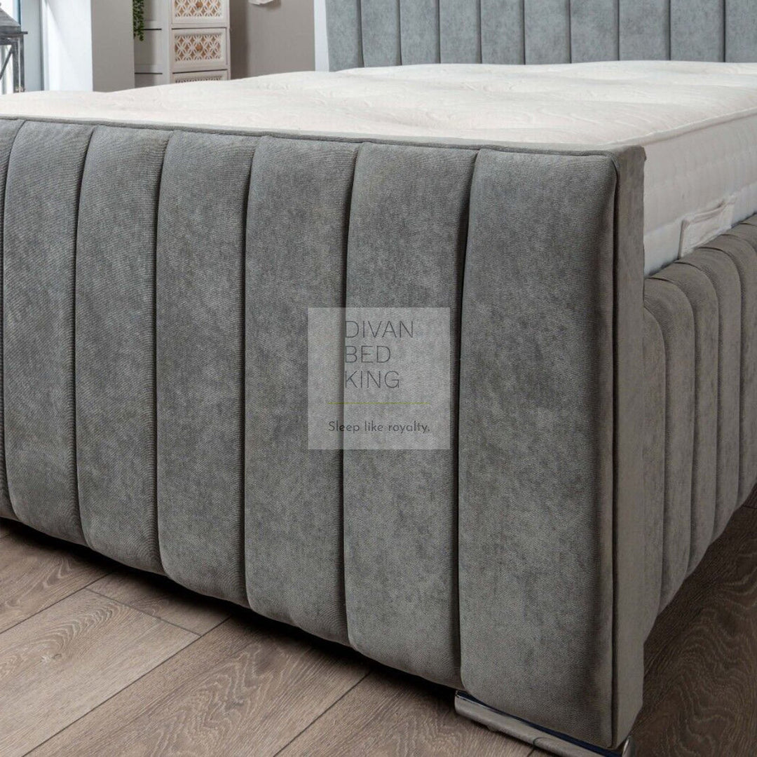 Cathirin Full Panel Grey Velvet Ottoman Storage Sleigh Bed Frame