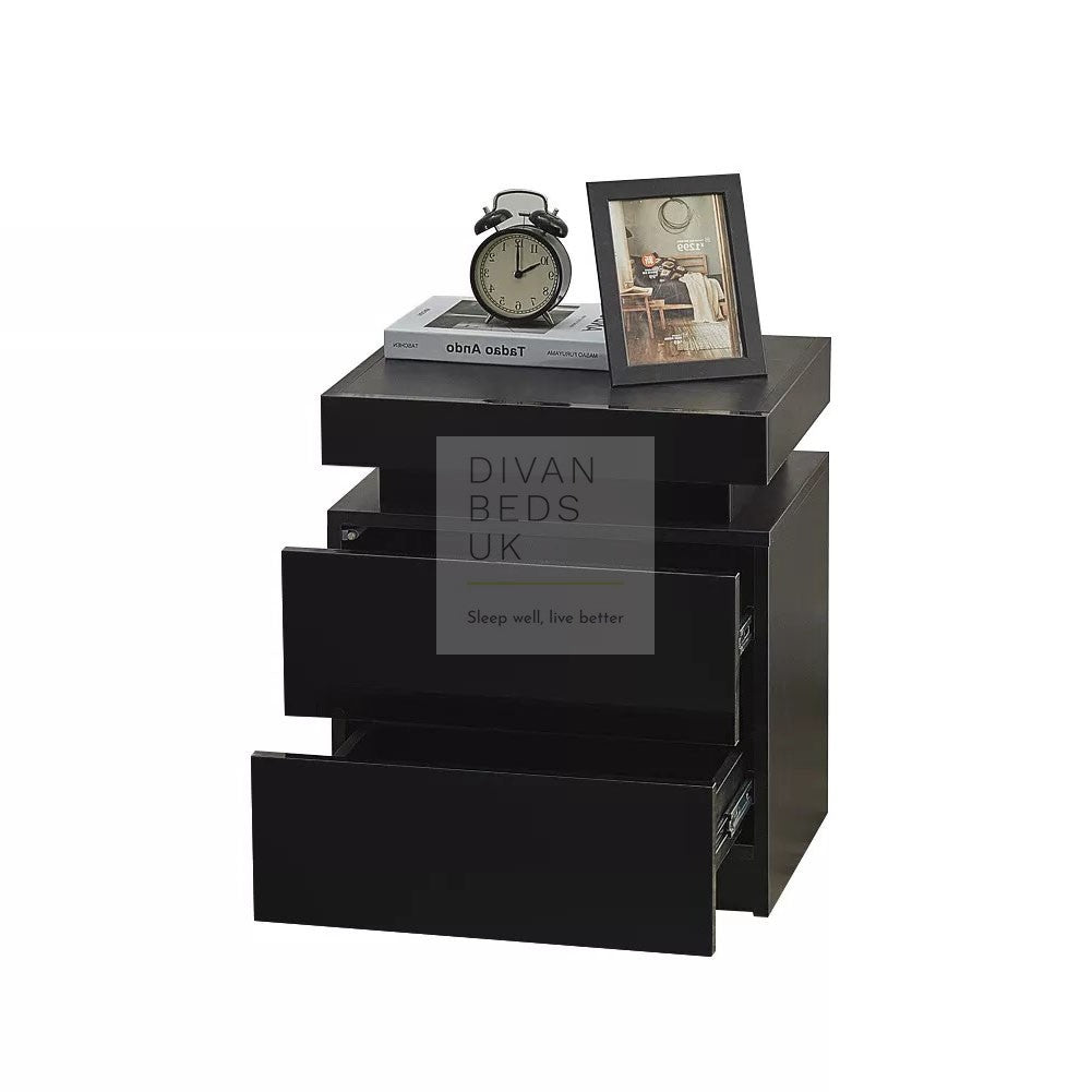 Volo 2 Drawer LED Black Gloss Bedside Table