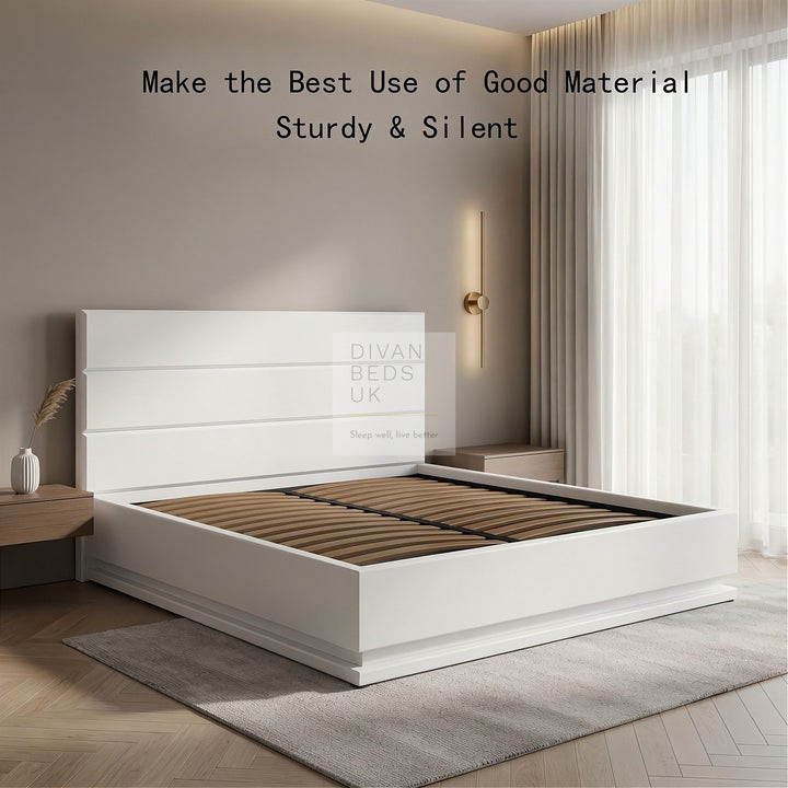 Averie LED White Leather Ottoman Gas Lift Storage Smart Bed