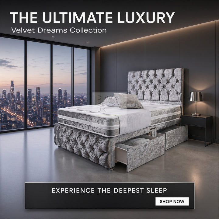 Belmont Silver Crushed Velvet Divan with Airflow Spring Memory Mattress