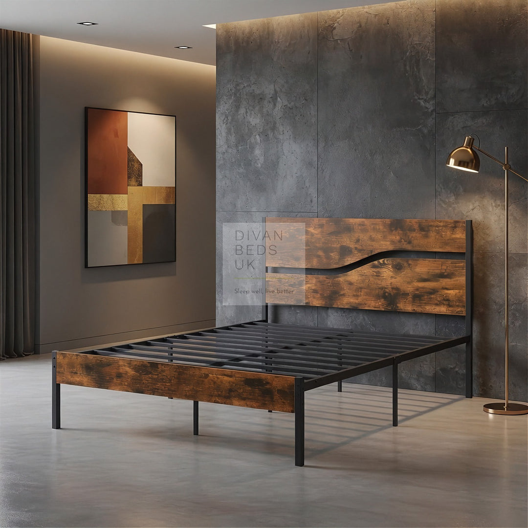 Moledar Curved Engineered Wood Storage Bed Frame with Footboard with 4 Drawer Option