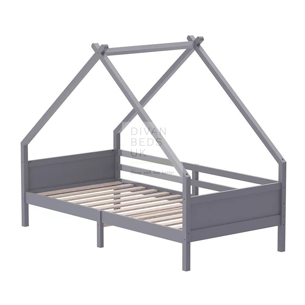 Contessa Grey Treehouse 3ft Single Bed Wooden with Canopy Kids Sleeper Pine House Low Childs