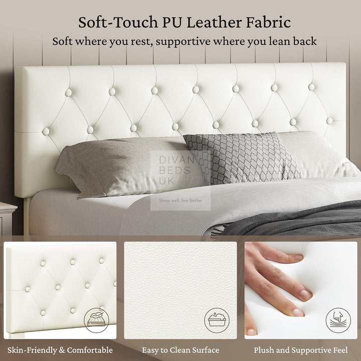 Emma Cream Leather 2 Drawer Buttoned Bed Frame