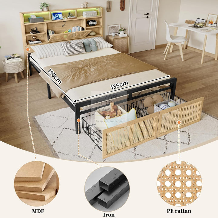Karisma Solid Wooden Bed with Shelves with Drawer Storage Footend