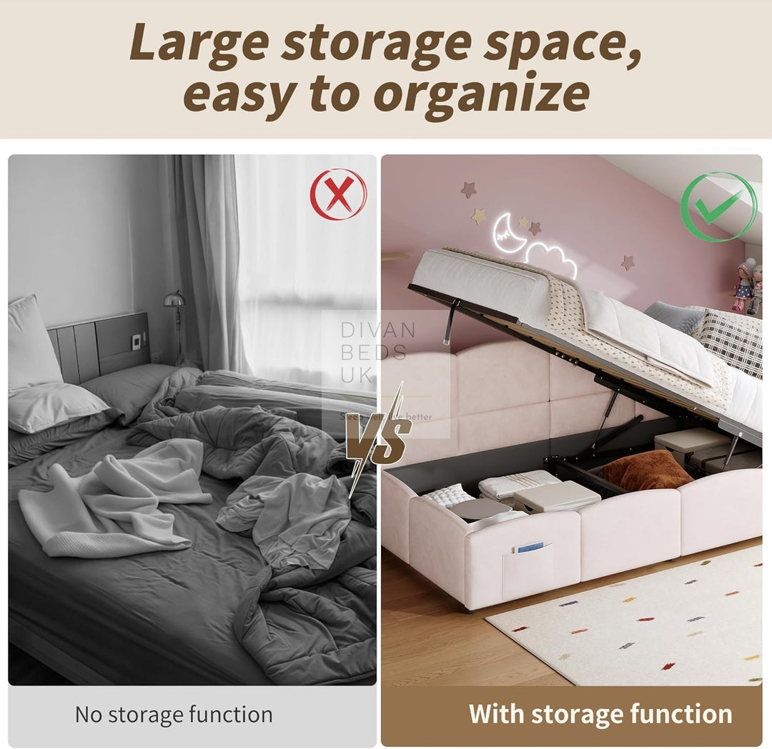 Amaia Pink Plush Velvet Smart Ottoman Storage Daybed Sofa Bed Couch with Charging Station, USB & Type C Ports