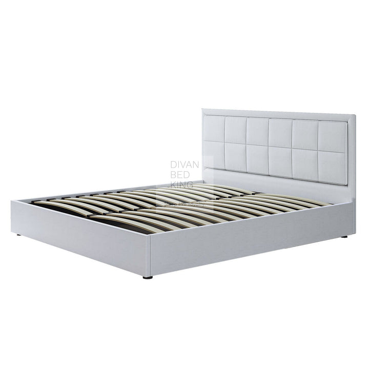 Hiley LED White Leather Ottoman Gas Lift Storage Bed