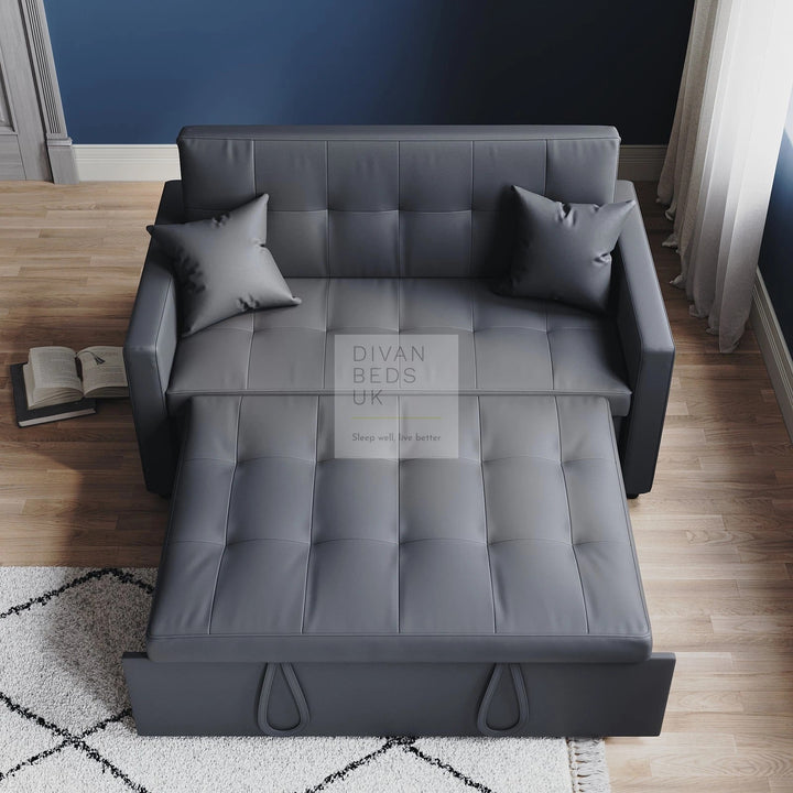 Santana Ash Grey Leather Daybed Sofa Bed Couch with Sidepockets & 2 Matching Pillows
