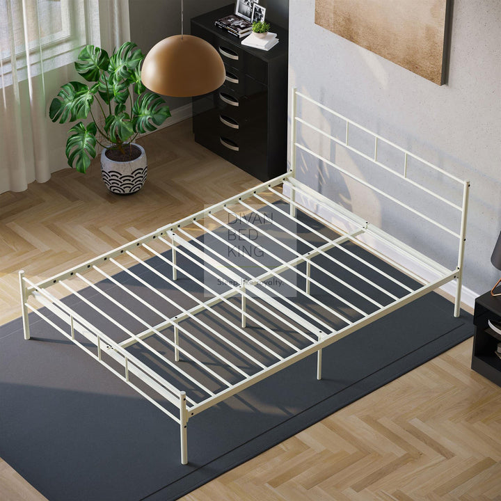 Mathias White Steel Metal Bed Frame with Drawer Options