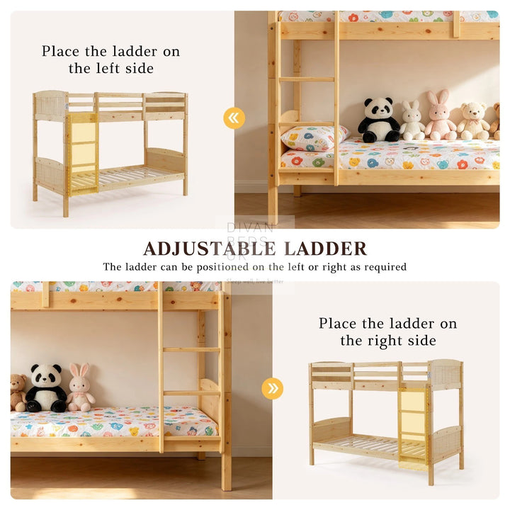 Columbus Detachable Natural Pine Wooden Bunk Bed