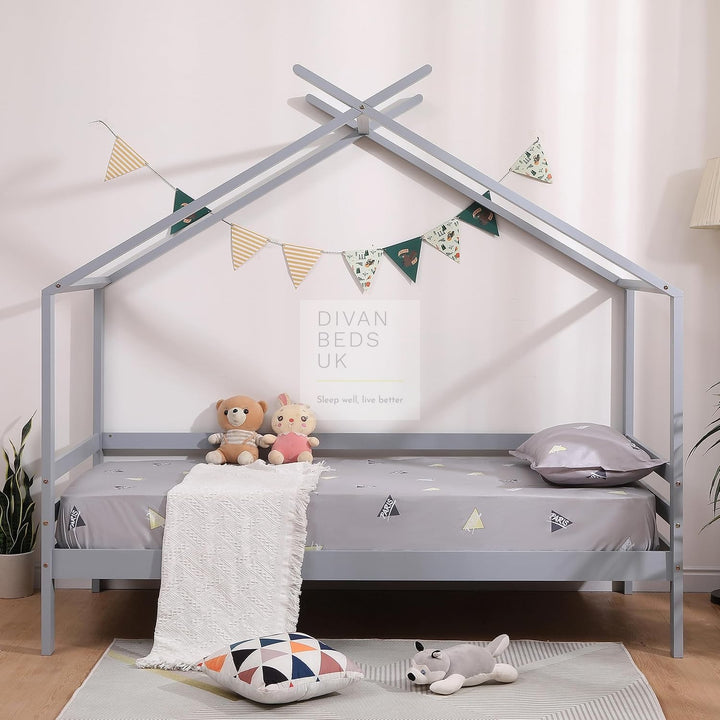 Cabrera Grey Wooden Treehouse Canopy Bed with Trundle Option Childs Kids