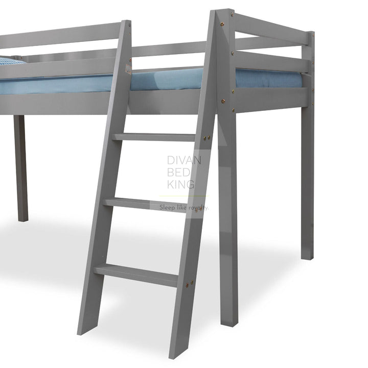 Timothy Slide Kids Grey Wooden Mid Sleeper Cabin Bunk Bed with Ladder